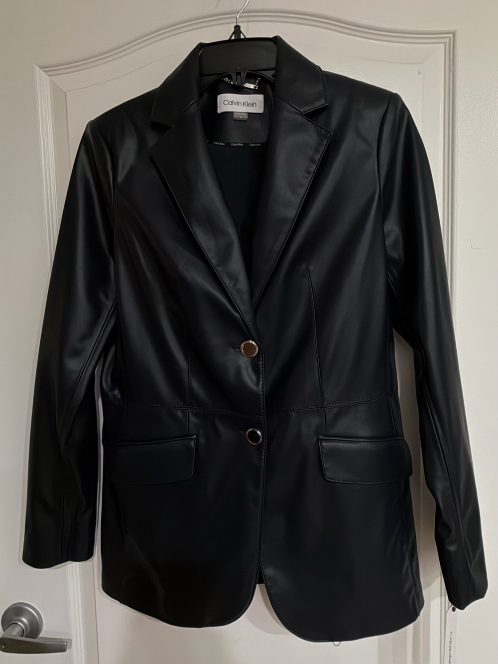 Calvin Klein Black Faux Leather Blazer Jacket